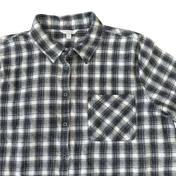 Lucky Brand Women's Medium Black White Plaid Flannel Button Down Cotton Shirt - Picture 2 of 8